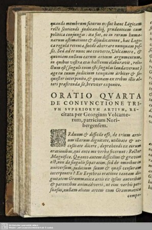 ORATIO QUARTA DE CONIUNTIONE TRIUM SUPERIORUM ARTIUM.