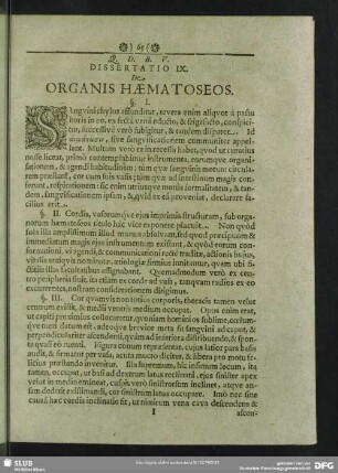 Dissertatio IX. De Organis Haematoseos