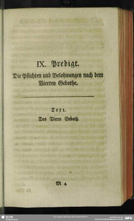 IX. Predigt. Die Pflichten und Belohnungen nach dem Vierten Gebothe