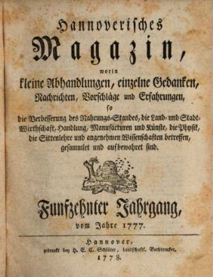Hannoverisches Magazin, 15. 1777