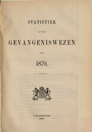 Statistiek van het gevangeniswezen : over .... 1870 (1872)