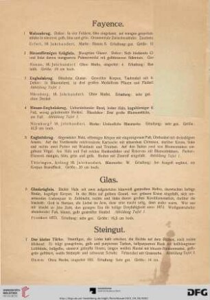 Fayence, Glas, Steingut, Porzellan, Email, Verschiedenes (Nr. 1-51)