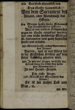 Das fünfte Hauptstück. Von dem Sacrament des Altars, oder Abendmahl des Herrn
