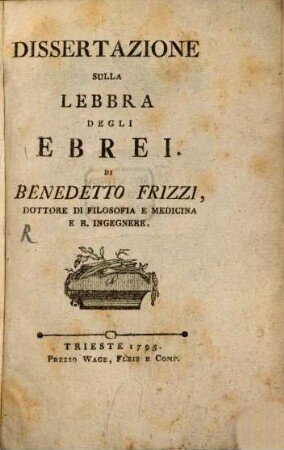 Dissertazione sulla lebbra degli Ebrei