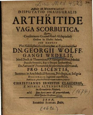 Disputatio Inauguralis De Arthritide Vaga Scorbutica