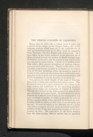 The Temple Colonies in Palestine.