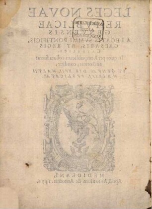 Leges novae reipublicae Genuensis ... : 1576 publicatae