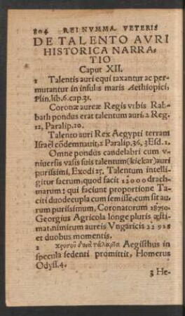 De Talento Auri Historica Narratio Caput XII.