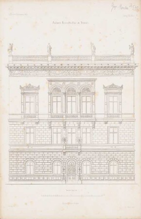 Palast Revoltella, Triest: Vorderansicht (aus: Atlas zur Zeitschrift für Bauwesen, hrsg. v. G. Erbkam, Jg. 13, 1863)
