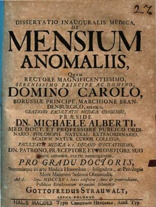 Dissertatio inauguralis medica de mensium anomaliis