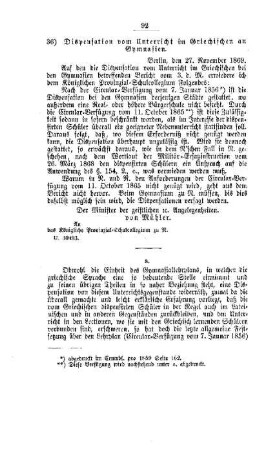 Dispensation vom Unterricht im Griechischen an Gymnasien : [III. Gymnasien und Realschulen]