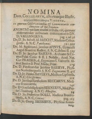 Nomina Dnn. Collegarum, ...