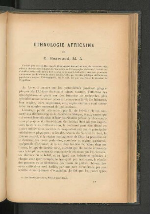 Ethnologie Africaine.