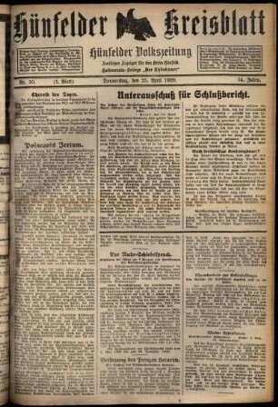 Erste Ausgabe vom Donnerstag, den 25. April 1929.