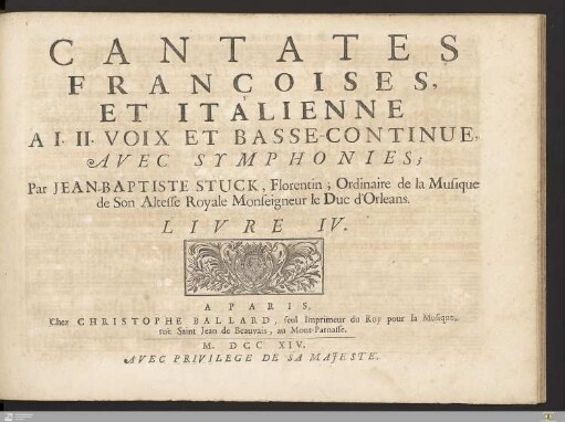 Cantates Françoises, Et Italienne A I. II. Voix Et Basse-Continue, Avec Symphonies : Livre IV