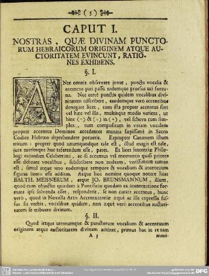Caput I. Nostras, Quae Divinam Punctorum Hebraicorum Originem Atque Auctoritatem Evincunt, Rationes Exhibens