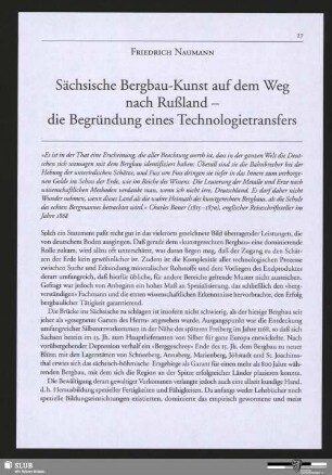 Sächsische Bergbau-Kunst auf dem Weg nach Rußland - die Begründung eines Technologietransfers
