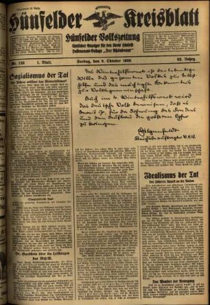 Erste Ausgabe vom Freitag, den 09. Oktober 1936.