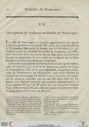 IV. Description de quelques médailles de Panticapée