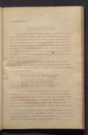 7. Lehrbrief. K.I. Zweck der Nahrung.