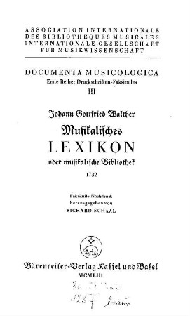 Musikalisches Lexikon oder musikalische Bibliothek