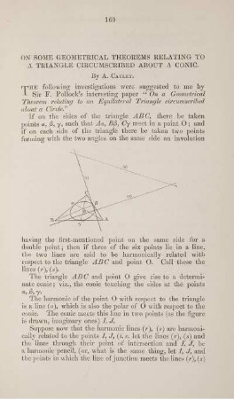 On some geometrical theorems relating to a triangle circumscribed about a conic.