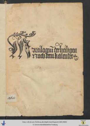Martilogiu[m] [!] der heiligen Noch dem kalender
