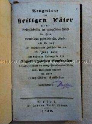Jubiläumsschrift zum 300. Jahrestag der Augsburger Konfession