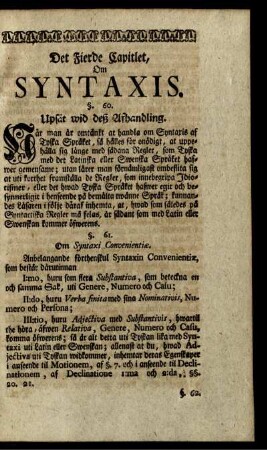 Det Fierde Capitlet, Om Syntaxis.