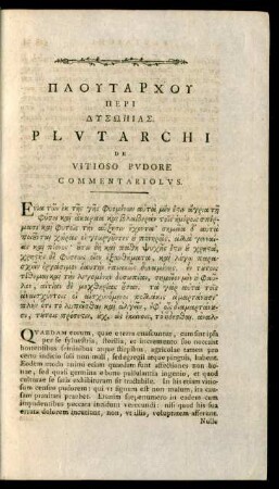 Plutarchi De Vitioso Pudore Commentariolus