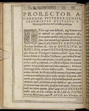 Prorector Academiæ Witebergensis, Leonhartus Hutterus [...