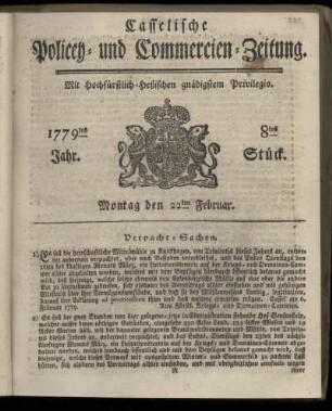 8tes Stueck, Montag den 22ten Februar. 1779