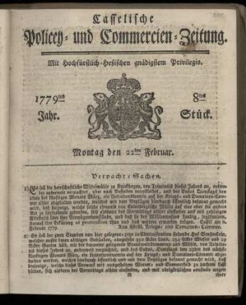 8tes Stueck, Montag den 22ten Februar. 1779