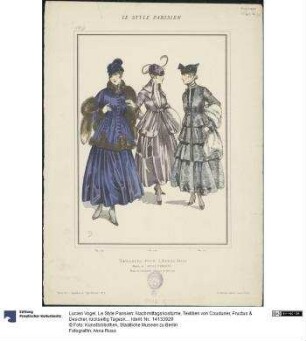 Le Style Parisien: Nachmittagskostüme, Textilien von Coudurier, Fructus & Descher, rückseitig Tageskleider