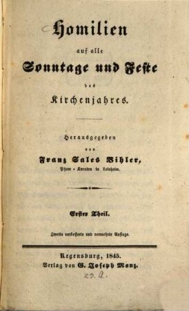 Homilien auf alle Sonntage und Feste des Kirchenjahres, 1