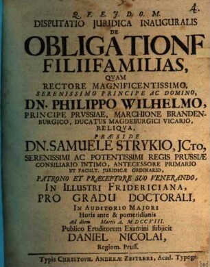 Disputatio Juridica Inauguralis De Obligatione Filiifamilias