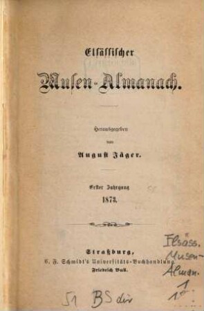 Elsässischer Musen-Almanach, 1. 1873