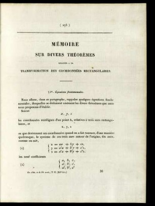 Mémoire sur divers théorèmes relatifs a la transformation des coordonnées Rectangulaires.
