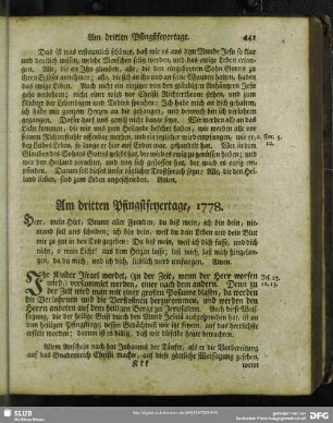 Am dritten Pfingstfeyertage, 1778