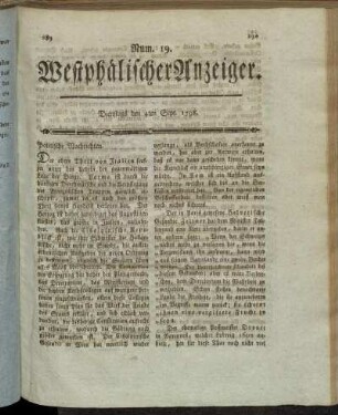 Num. 19. Dienstags den 4ten Sept. 1798. - Num. 23. Dienstags den 18ten Sept. 1798.