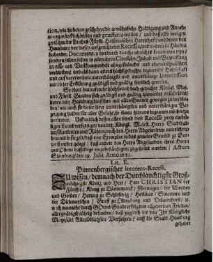 Lit. E. Pinnenbergischer Interims-Recess Folget das Formular der unterthänigsten Declaration, wovon im obigen Interims-Recess Meldung geschehen