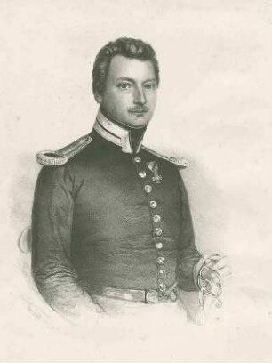 Gerold von Greiff, Generalleutnant, Adjutant der 4. Infanterie-Brigade 1826 in Uniform mit Orden, Brustbild in Halbprofil