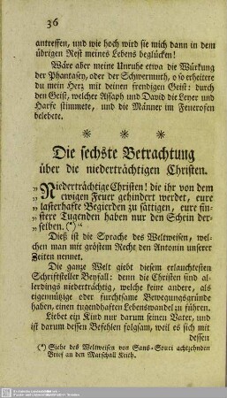 Die sechste Betrachtung über die niederträchtigen Christen