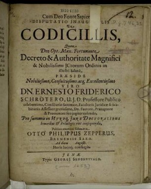 Disputatio Inauguralis De Codicillis