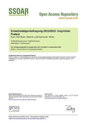 Erwerbstätigenbefragung 2011/2012: Kognitiver Pretest