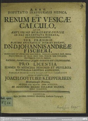 Disputatio Inauguralis Medica, De Renum Et Vesicae Calculo