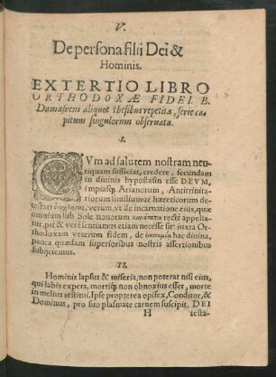 V. De persona filii Dei & Hominis.