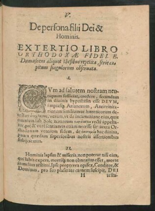 V. De persona filii Dei & Hominis.