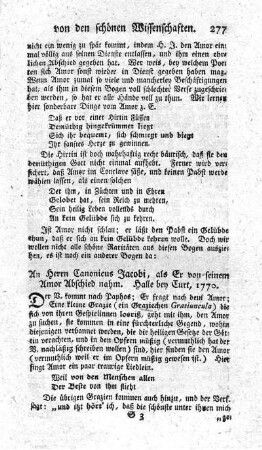 An Herrn Canonicus Jacobi, als er von seinem Amt Abschied nahm.