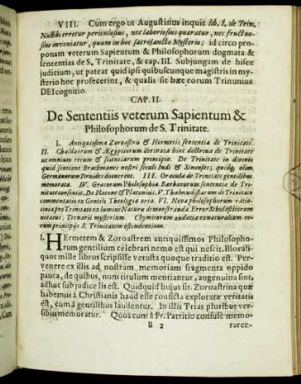 Cap. II. De Sententiis veterum Sapientum & Philosophorum de S. Trinitate.